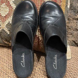 Clarks Womens Leather Clog Slip-On Shoes Black 7.5 M